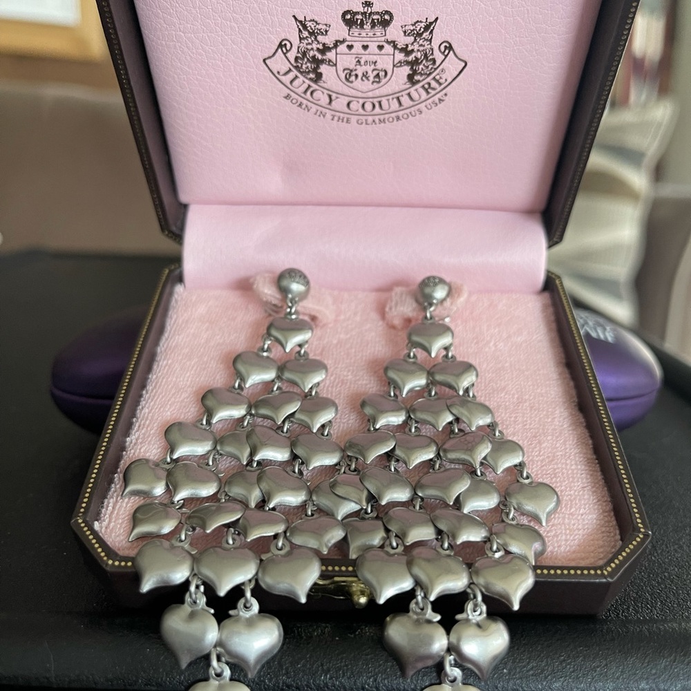 Silver heart cascading earrings